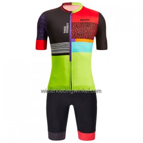 Set Fietsshirt + Korte Koersbroek Santini 2023 Paris-Roubaix Forger Des Heroes Geel Rood Zwart